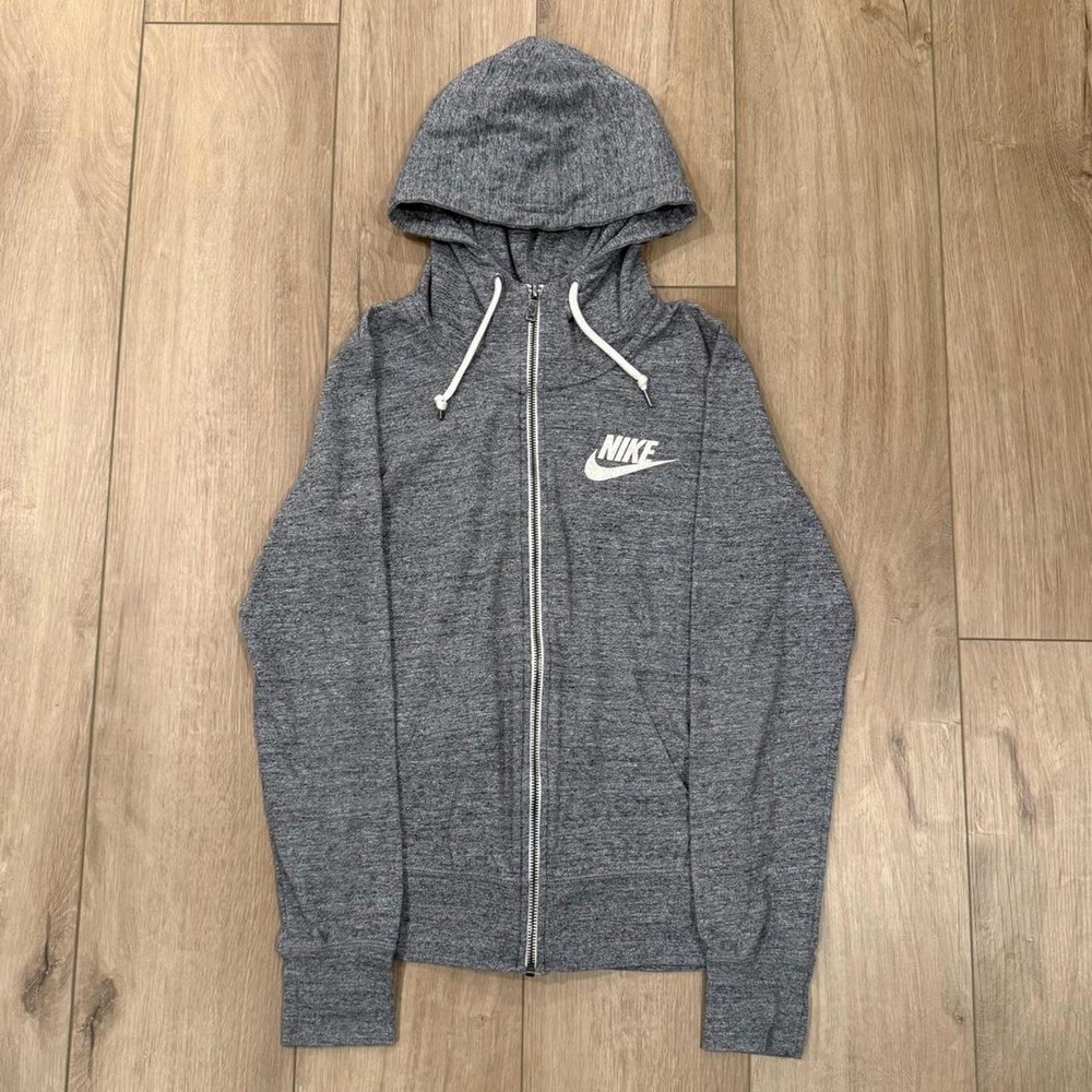 Nike active gym zip up hoodie gray white drawstrings  Size Small